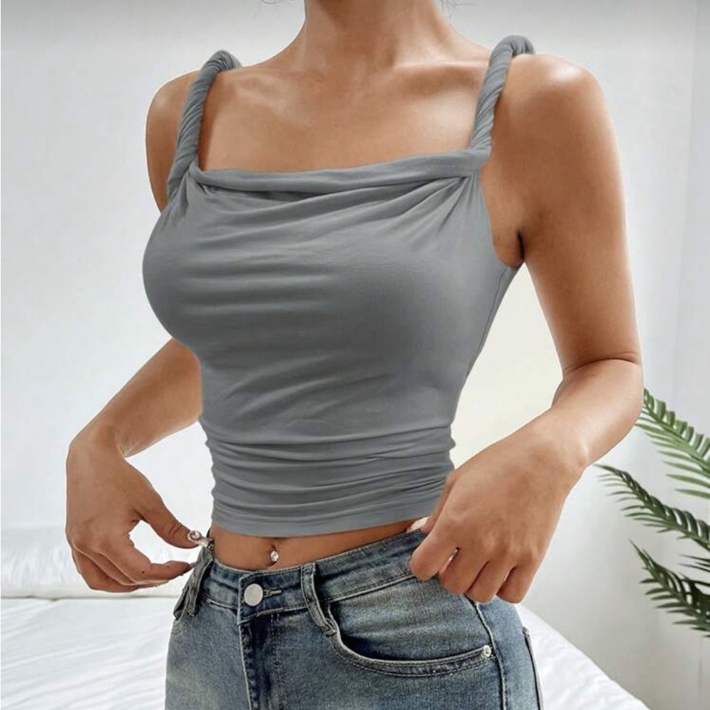 NWOT - Rouched Grey Tank Top - Picture 5 of 9